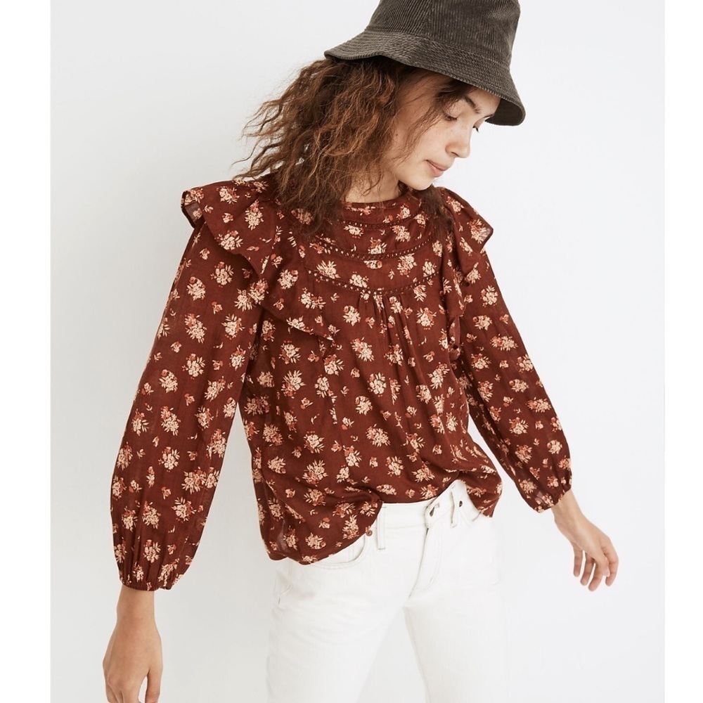 Madewell Ladder-Trim Ruffle Top in Homestead Bouquet